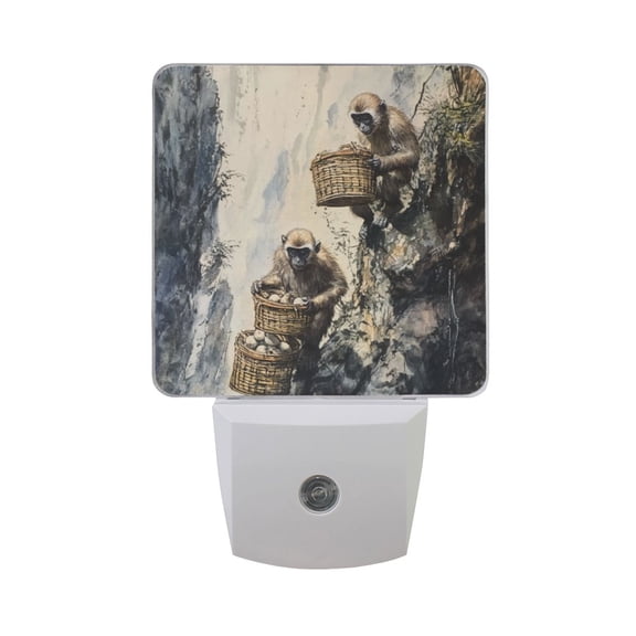 WOBOGO Spirit Monkeys LED Night Light 2 Pcs Set 0.5 Watt Wall Plug in Dusk to Dawn Automatic Switch Soft White Light