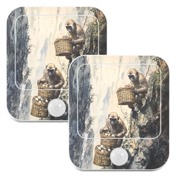 WOBOGO Spirit Monkeys Night Light Lamp with Smart Sensor Dusk to Dawn Sensor 0.6W Plug-in 2-Pack