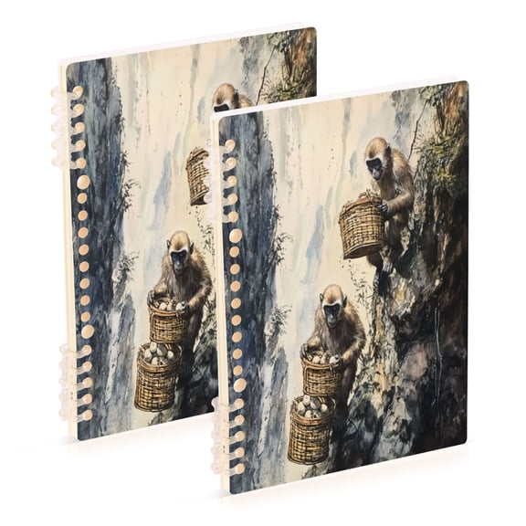 WOBOGO Spirit Monkeys Notebook College Horizontal Grid Paper Ink Spill Resistant Water Resistant Cover 8.3x5.7x0.4in
