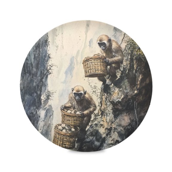 WOBOGO Spirit Monkeys Round Placemats Set of 1 Heat Resistant Washable Kitchen Table Decorations 15.4in