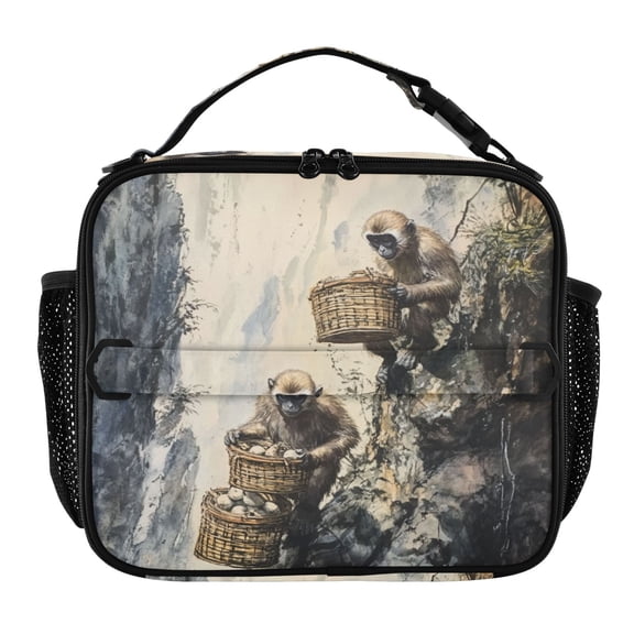 WOBOGO Spirit Monkeys Tote Lunch Bag High Quality Insulated Aluminium Film For Cold with Adjustable Shoulder Strap 11.29.83.5in