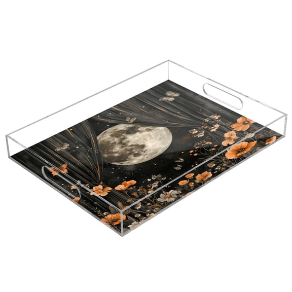 WOBOGO Spiritual Night Acrylic Serving Trays 15.7x11.8 Inch Spill Proof Clear Decorative Organizer with Handle