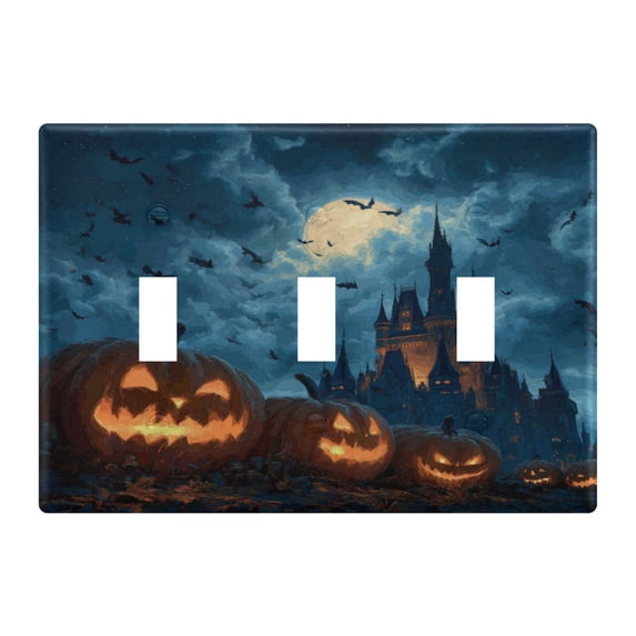 WOBOGO Spooky Castle 3-hole Switch Plates PC Flame Retardant Plastic Material Glossy Finish Smooth Touch 6.37x4.48x0.27in