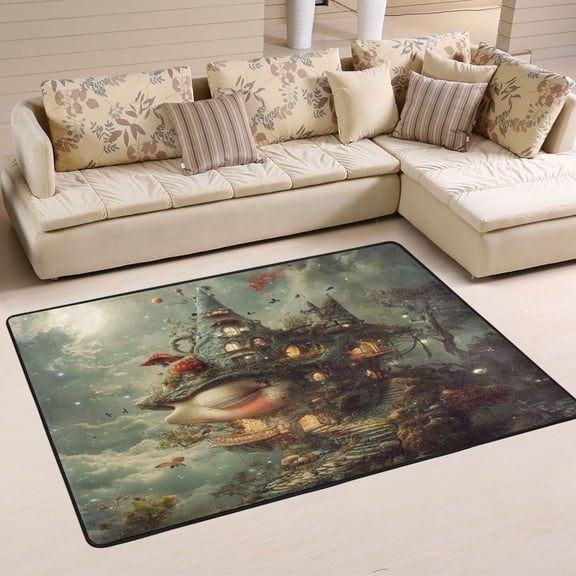 WOBOGO Spooky Castle Carpet Non-Slip Rugs Soft Doormat 36×24in Living Dining Room Bedroom Decorative