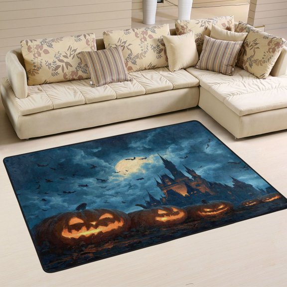 WOBOGO Spooky Castle Carpet Non-Slip Rugs Soft Doormat 36×24in Living Dining Room Bedroom Decorative