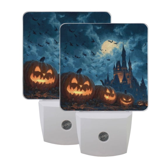 WOBOGO Spooky Castle LED Night Light 2 Pcs Set 0.5 Watt Wall Plug in Dusk to Dawn Automatic Switch Soft White Light