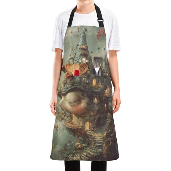 WOBOGO Spooky Castle Long Apron Waterdrop Resistant with 2 Pockets Cooking Kitchen Chef Apron for Women Men