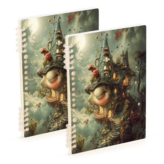 WOBOGO Spooky Castle Notebook College Horizontal Grid Paper Ink Spill Resistant Water Resistant Cover 8.3x5.7x0.4in