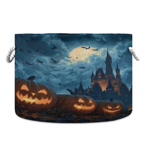 WOBOGO Spooky Castle Toy Storage Basket 2014in Canvas Laundry Hamper for Living Room Kids Room Bathroom Organizer