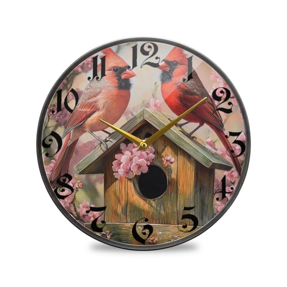 WOBOGO Spring Cardinal Bird Acrylic Wall Clock Battery Operated 9.5in Silent No Tick Bedroom Living Room Office Classroom Decoration