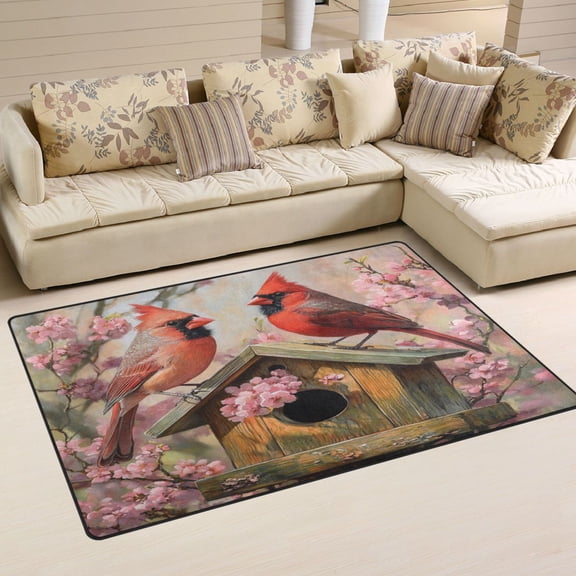 WOBOGO Spring Cardinal Bird Carpet Non-Slip Rugs Soft Doormat 60×39in Living Dining Room Bedroom Decorative