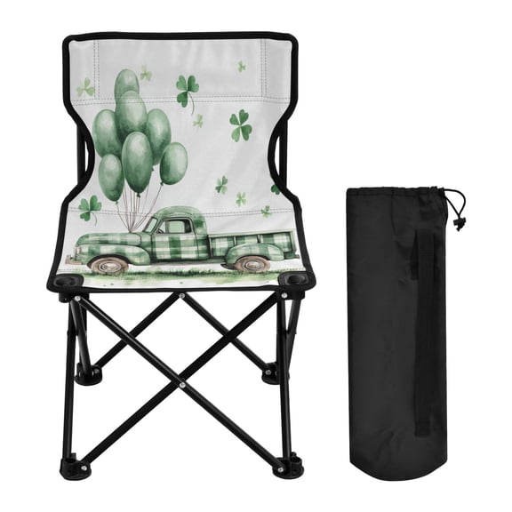 WOBOGO St Patricks A Truck with Balloons and Clover Leaves on The Roof Camping Chair Convenient Four Corner Backrest Folding Stool Can Hold Up to 220lbs