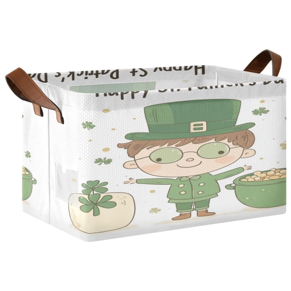 WOBOGO St Patricks Cartoon Doll Storage Basket 16.9×11.4×10in Collapsible Oversized with Metal Iron Frame Set of 1