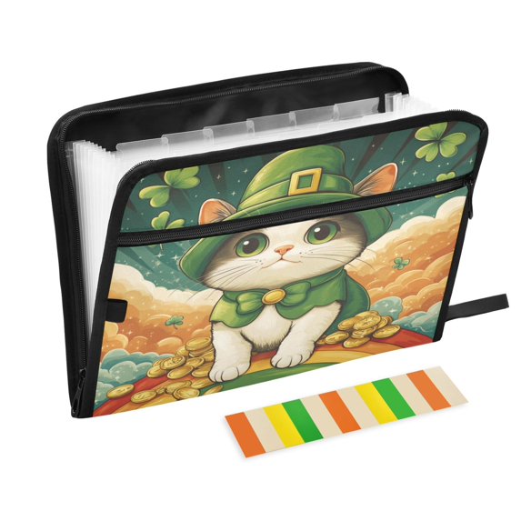 WOBOGO St Patricks Cat Expanding File Folder Letter Size Accordion Filing Organizer 13 Pocket Separate Organ Pocket