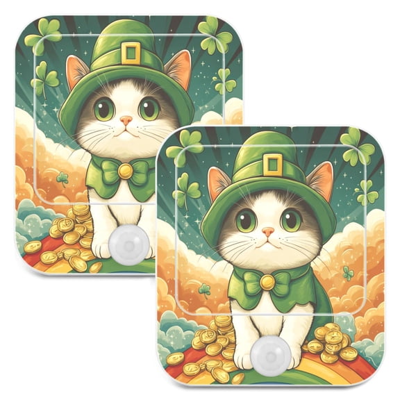 WOBOGO St Patricks Cat Night Light Lamp with Smart Sensor Dusk to Dawn Sensor 0.6W Plug-in 2-Pack