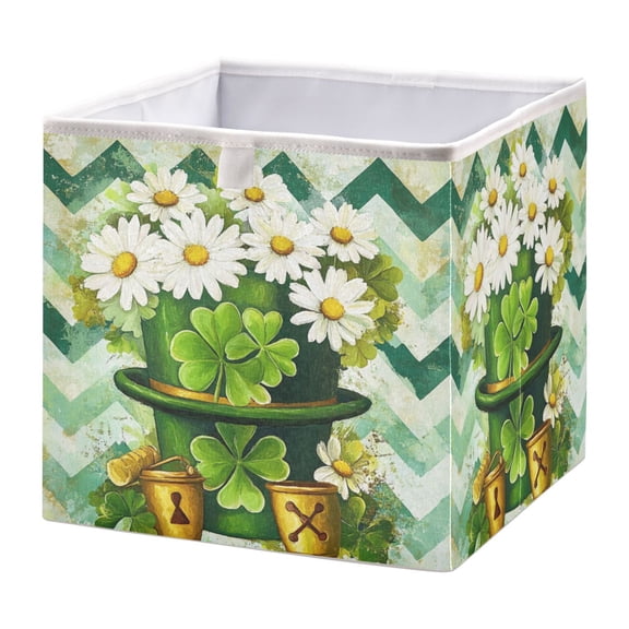 WOBOGO St Patricks Daisies Hat Storage Basket Foldable Easy to Clean Durable with Hollow Support Plate with Handle 15.75×10.63×6.96 in