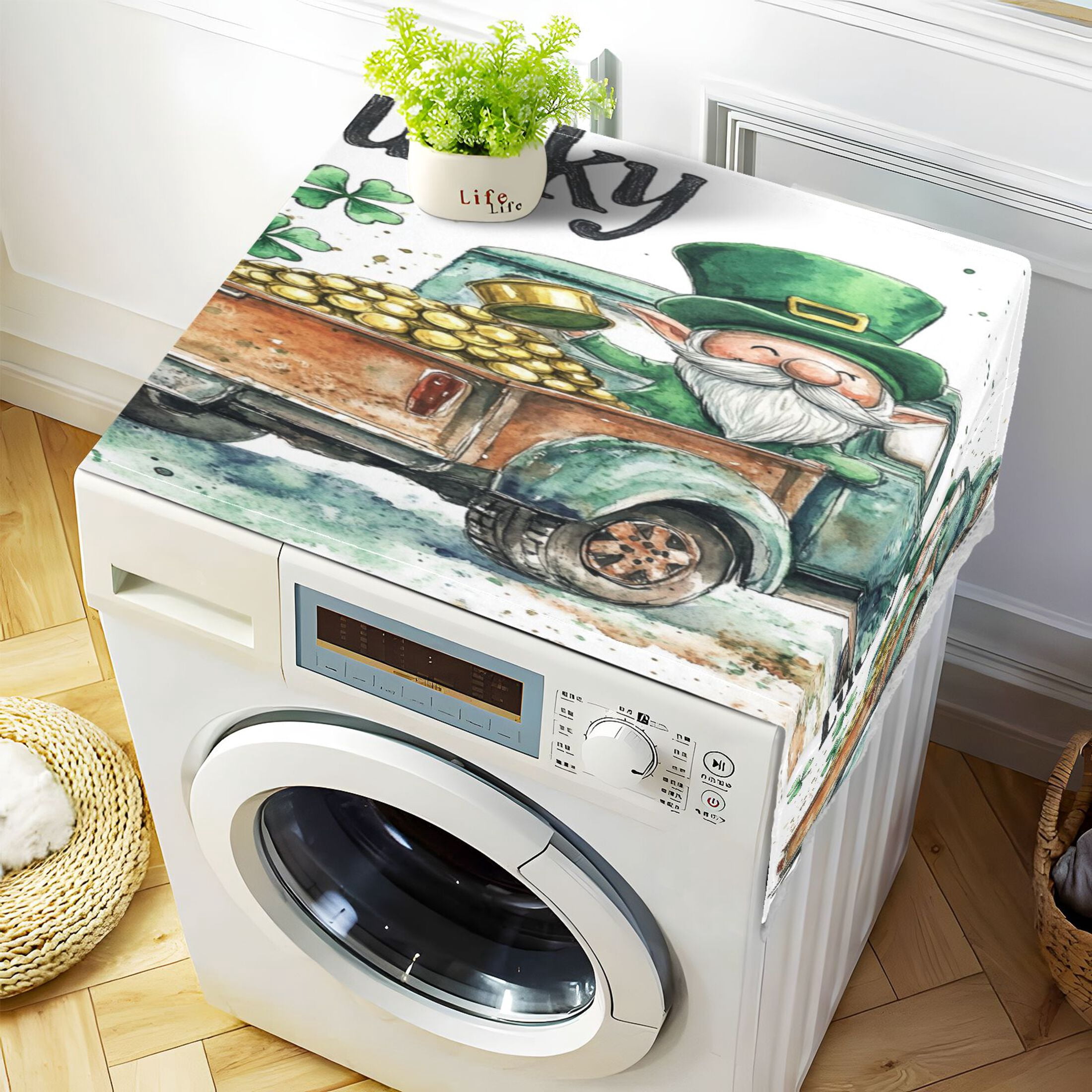 WOBOGO St Patricks Day Lucky Car Washing Machine Cloth Dryer Refrigerator Top Cover Protective Non-Slip Mat For Kitchen Laundry