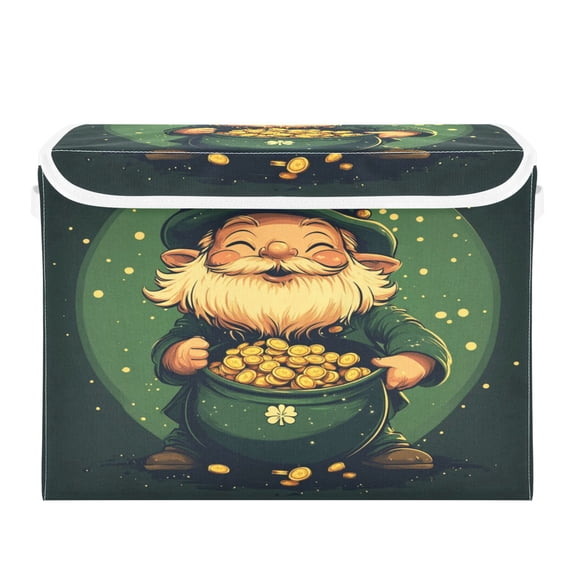 WOBOGO St Patricks Dwarf Demon Large Collapsible Storage Box Flip Lid Fabric Decorative Organizer Container Basket with Handles 16.5×12.6×11.8in