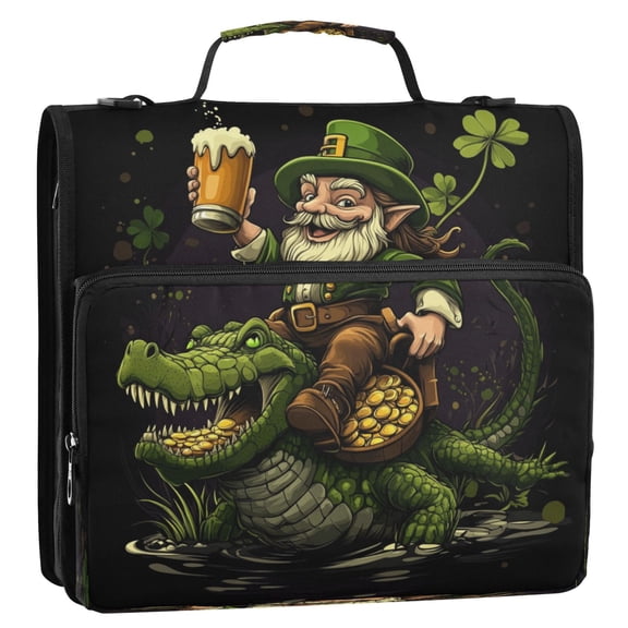 WOBOGO St Patricks Dwarf Ride Crocodile Ring Binder Bag 1.5in Folder Organizer with Shoulder Strap for 13Inch Laptop and 500 Sheets of Paper