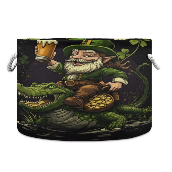 WOBOGO St Patricks Dwarf Ride Crocodile Toy Storage Basket 2014in Canvas Laundry Hamper for Living Room Kids Room Bathroom Organizer