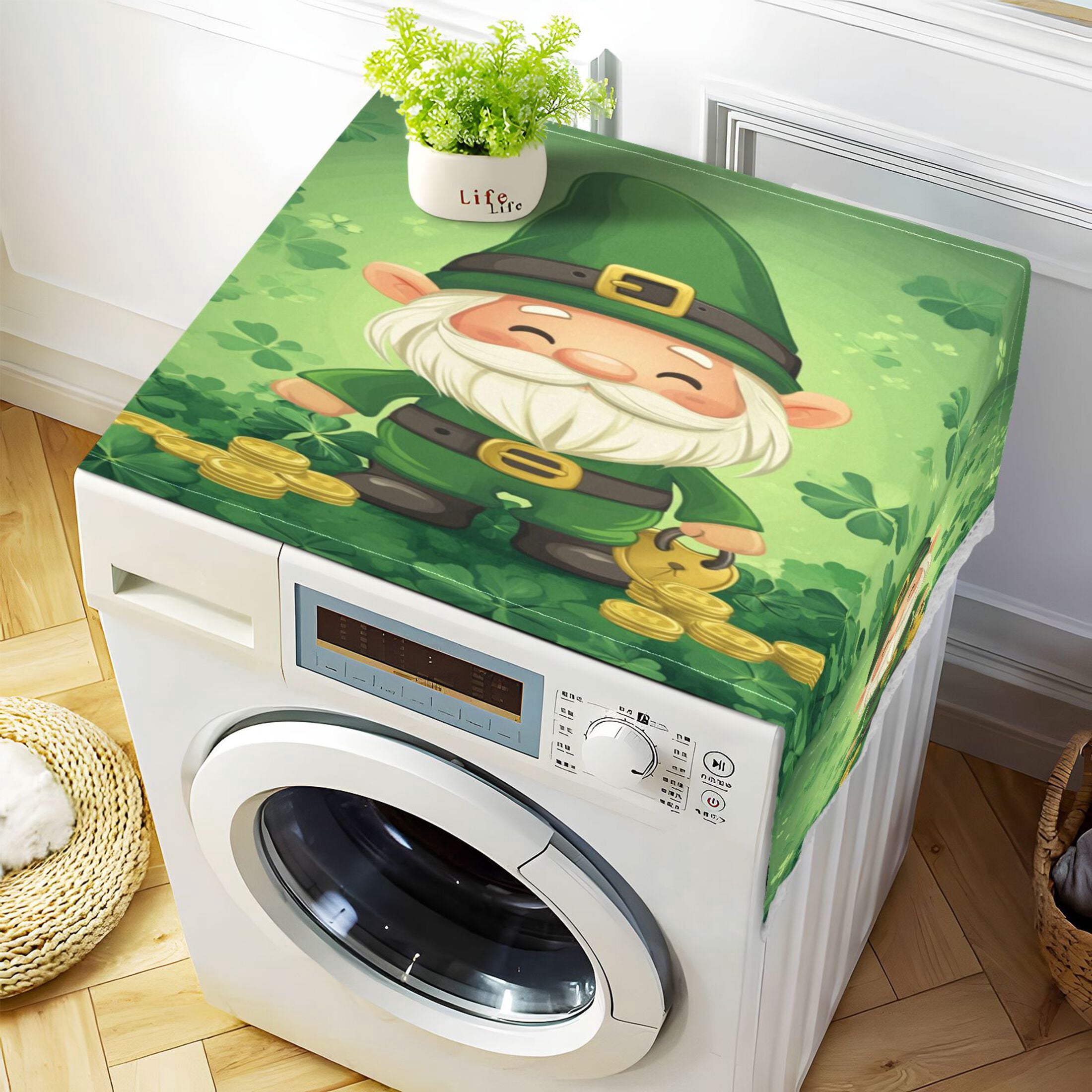 WOBOGO St Patricks Gnome Washing Machine Cloth Dryer Refrigerator Top Cover Protective Non-Slip Mat For Kitchen Laundry