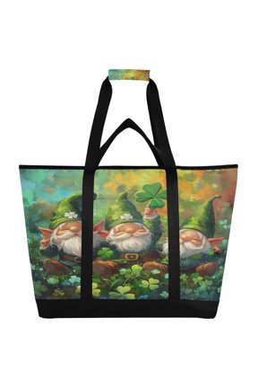 St Patricks Gnomes Tote Cooler Bag Fold Flat Insulated Shopping Bag With Zipper For Work Picnic Beach Use 186.724in
