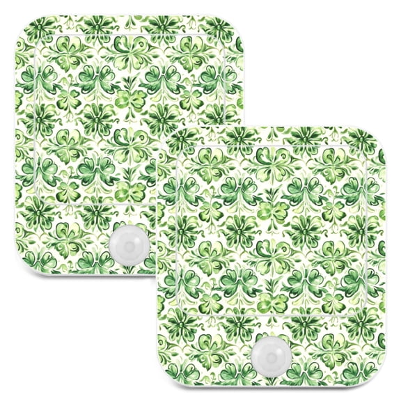WOBOGO St Patricks Green Cloverleaf Night Light Lamp with Smart Sensor Dusk to Dawn Sensor 0.6W Plug-in 2-Pack