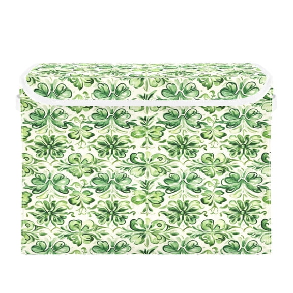 WOBOGO St Patricks Green Cloverleaf Pattern Large Collapsible Storage Box Flip Lid Fabric Decorative Organizer Container Basket with Handles 16.512.611.8in