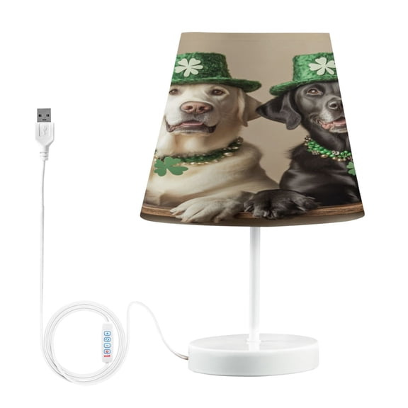 WOBOGO St Patricks Labrador Table Lamps Bedroom 3-Speed Dimmable Farm Style with Fabric Shade for Reading and Home Office