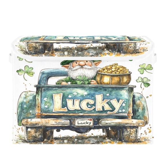 WOBOGO St Patricks Lucky Car Large Collapsible Storage Box Flip Lid Fabric Decorative Organizer Container Basket with Handles 16.512.611.8in