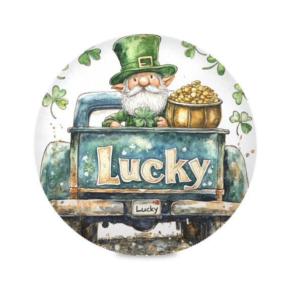 WOBOGO St Patricks Lucky Car Round Placemats Set of 1 Heat Resistant Washable Kitchen Table Decorations 15.4in