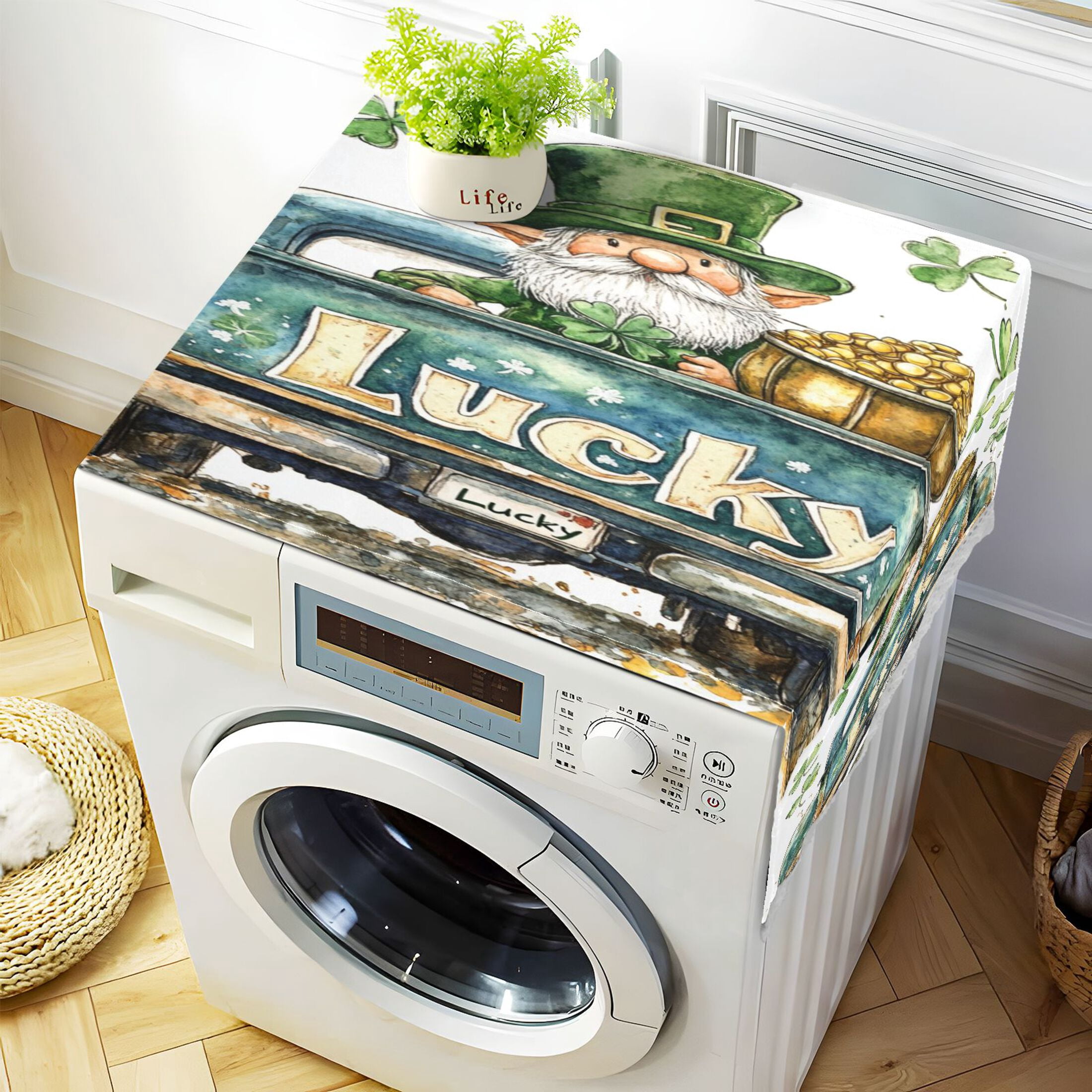 WOBOGO St Patricks Lucky Car Washing Machine Cloth Dryer Refrigerator Top Cover Protective Non-Slip Mat For Kitchen Laundry