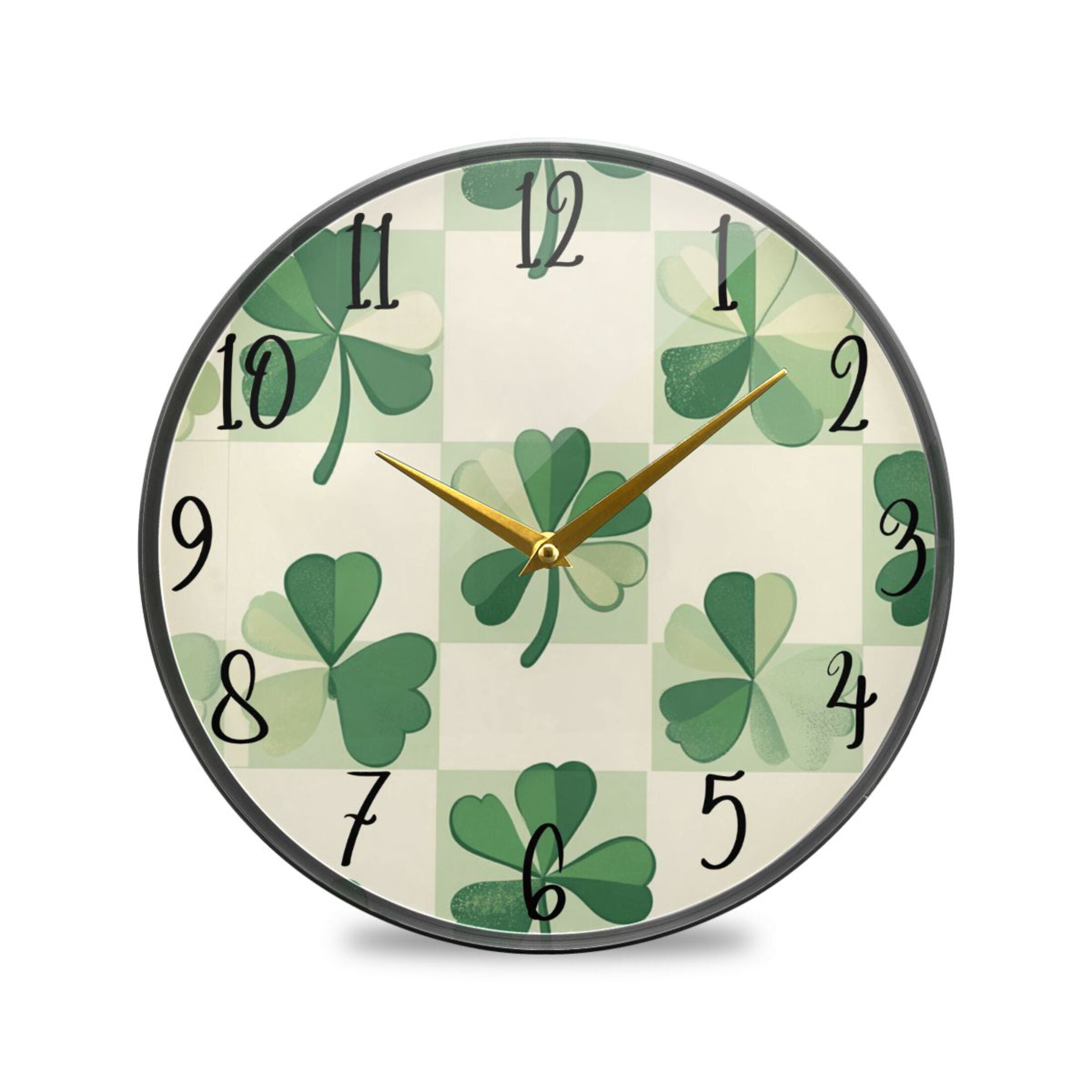 WOBOGO St Patricks Lucky Clover Acrylic Wall Clock Battery Operated 11 ...
