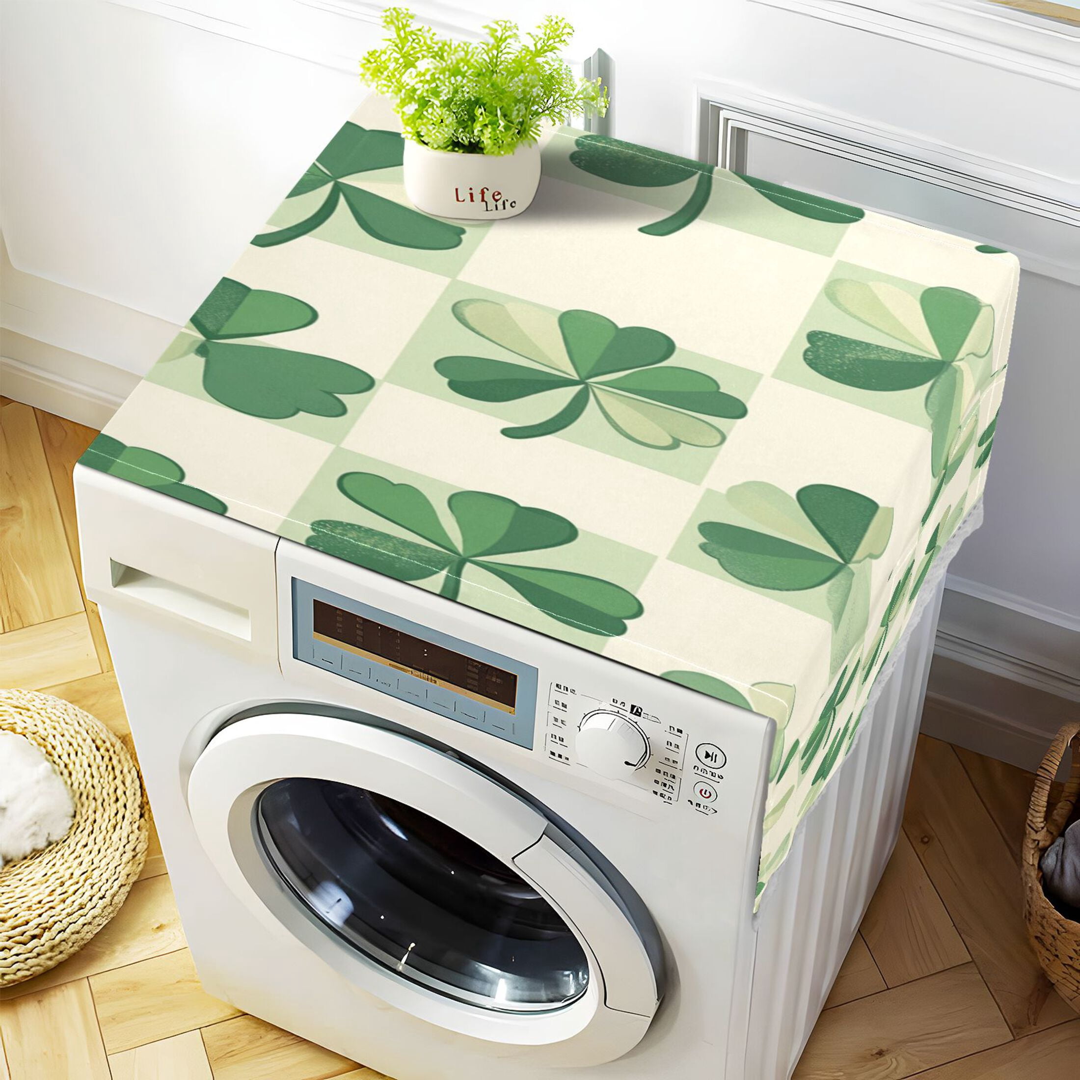 WOBOGO St Patricks Lucky Clover Washing Machine Cloth Dryer Refrigerator Top Cover Protective Non-Slip Mat For Kitchen Laundry
