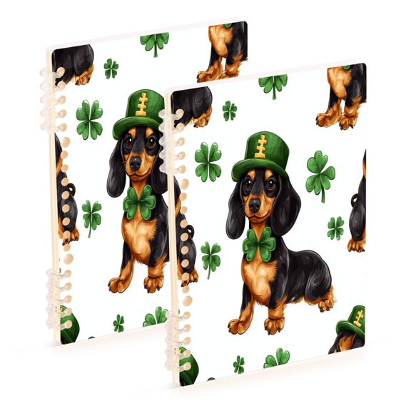 WOBOGO St Patricks Pattern Of Dachshund in A Shamrock Hat Notebook College Horizontal Grid Paper Ink Spill Resistant Water Resistant Cover 8.3x5.7x0.4in