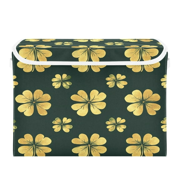 WOBOGO St Patricks Pattern Of Golden Shamrocks Large Collapsible Storage Box Flip Lid Fabric Decorative Organizer Container Basket with Handles 16.512.611.8in