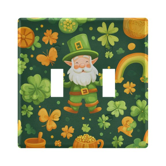 WOBOGO St Patricks Pattern with Leprechaun and Shamrock 2-hole Switch Plates PC Flame Retardant Plastic Material Glossy Finish Smooth Touch 4.56x4.48x0.27in