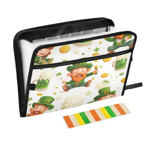 WOBOGO St Patricks Pattern with Leprechauns and Green Beer Mugs Expanding File Folder Letter Size Accordion Filing Organizer 13 Pocket Separate Organ Pocket