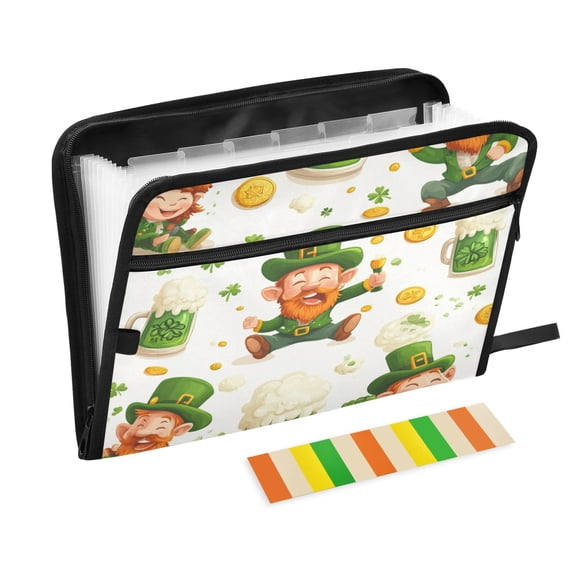 WOBOGO St Patricks Pattern with Leprechauns and Green Beer Mugs Expanding File Folder Letter Size Accordion Filing Organizer 13 Pocket Separate Organ Pocket