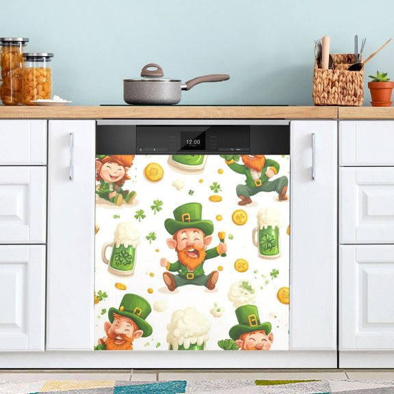 WOBOGO St Patricks Pattern with Leprechauns and Green Beer Mugs Magnetic Dishwasher Sticker Personalized DIY Beautiful and Practical Home Kitchen Decorations23×16in.