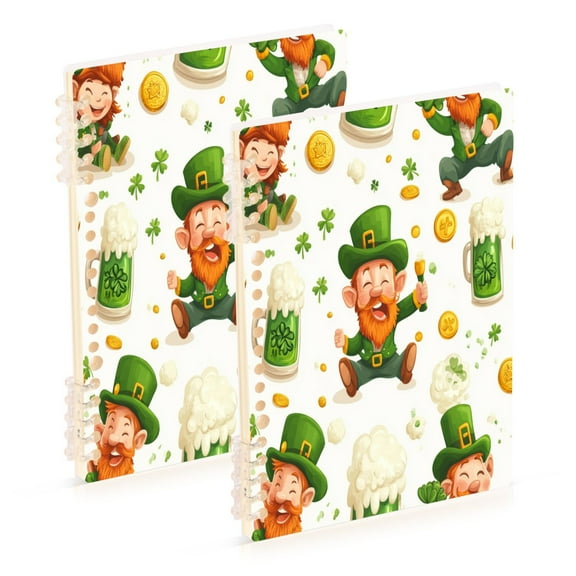 WOBOGO St Patricks Pattern with Leprechauns and Green Beer Mugs Notebook College Horizontal Grid Paper Ink Spill Resistant Water Resistant Cover 8.3x5.7x0.4in