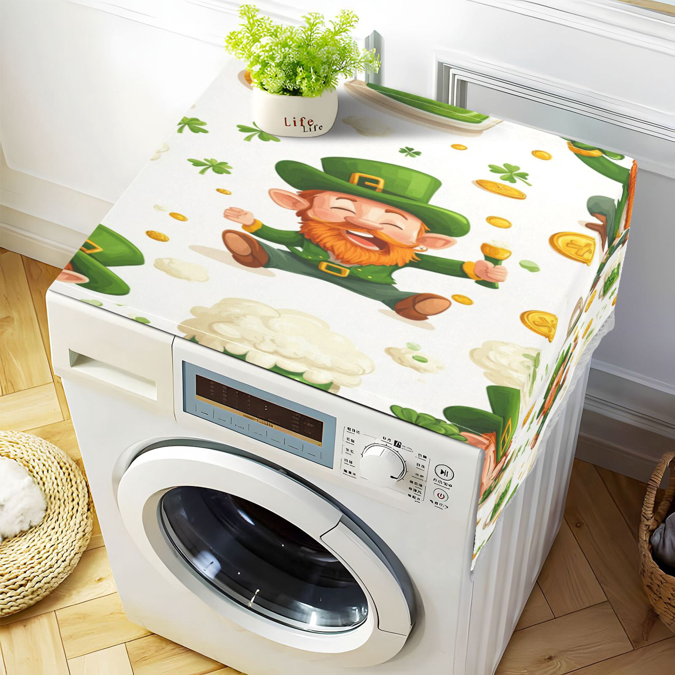 WOBOGO St Patricks Pattern with Leprechauns and Green Beer Mugs Washing Machine Cloth Dryer Refrigerator Top Cover Protective Non-Slip Mat For Kitchen Laundry
