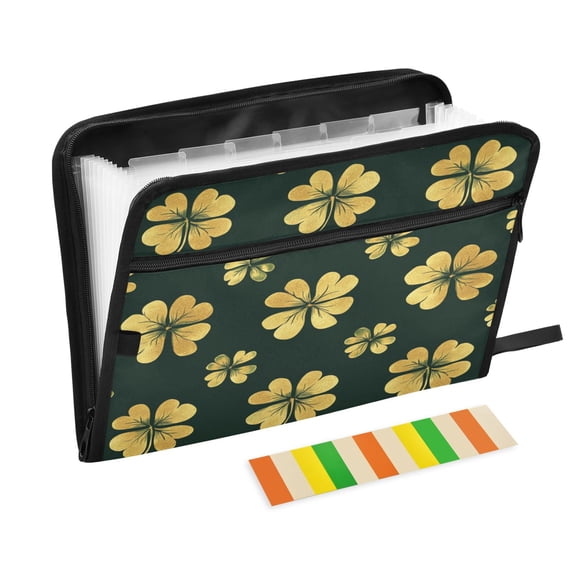 WOBOGO St Patricks Pattern Of Golden Shamrocks Expanding File Folder Letter Size Accordion Filing Organizer 13 Pocket Separate Organ Pocket