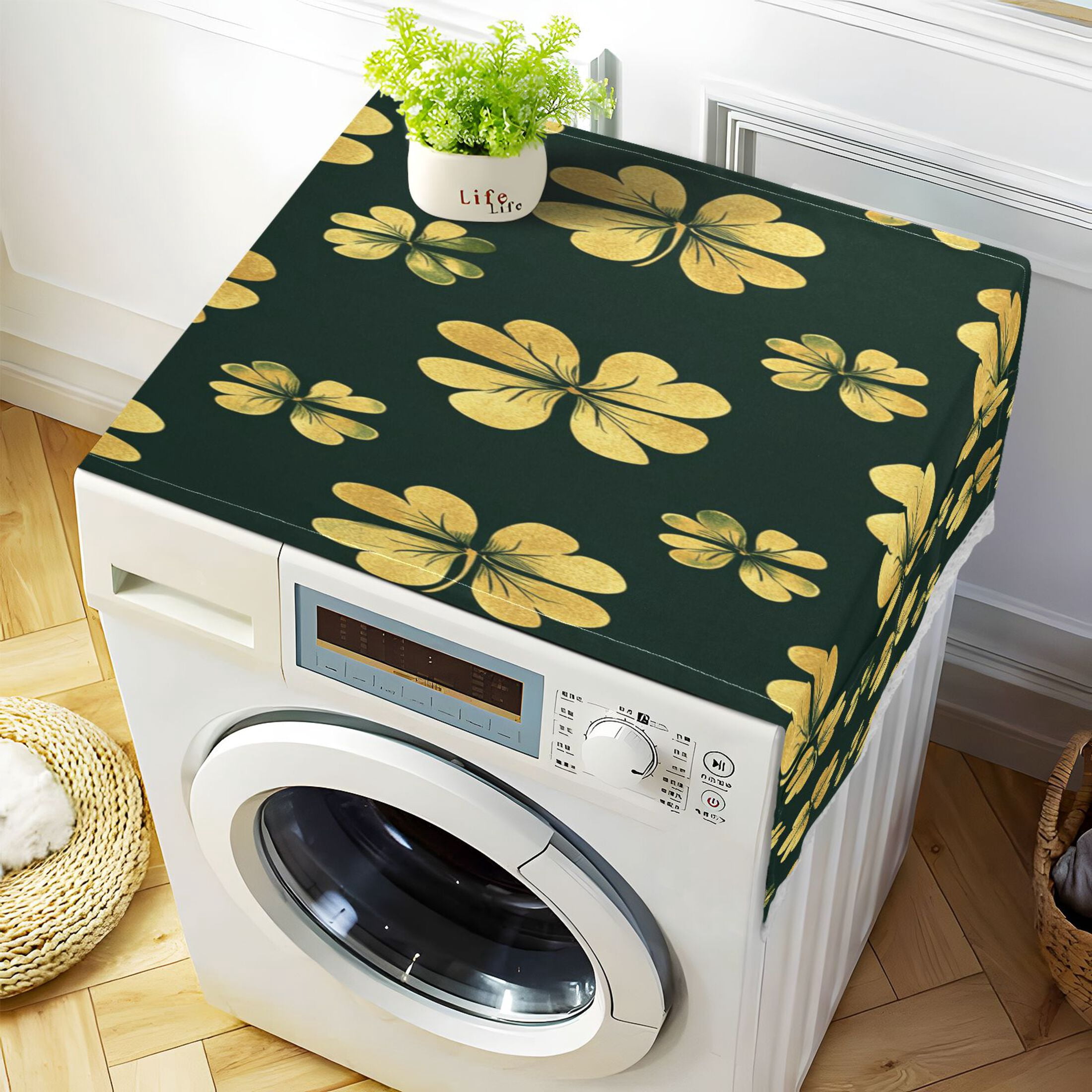 WOBOGO St Patricks Pattern Of Golden Shamrocks Washing Machine Cloth Dryer Refrigerator Top Cover Protective Non-Slip Mat For Kitchen Laundry