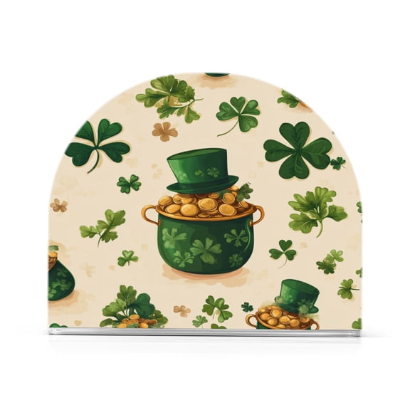 WOBOGO St Patricks Pattern with Pots Of Gold Clear Acrylic Napkin Holder Kitchen Tissue Face Towel Cocktail Rack Bar Restaurant Dinner Paper Dispenser