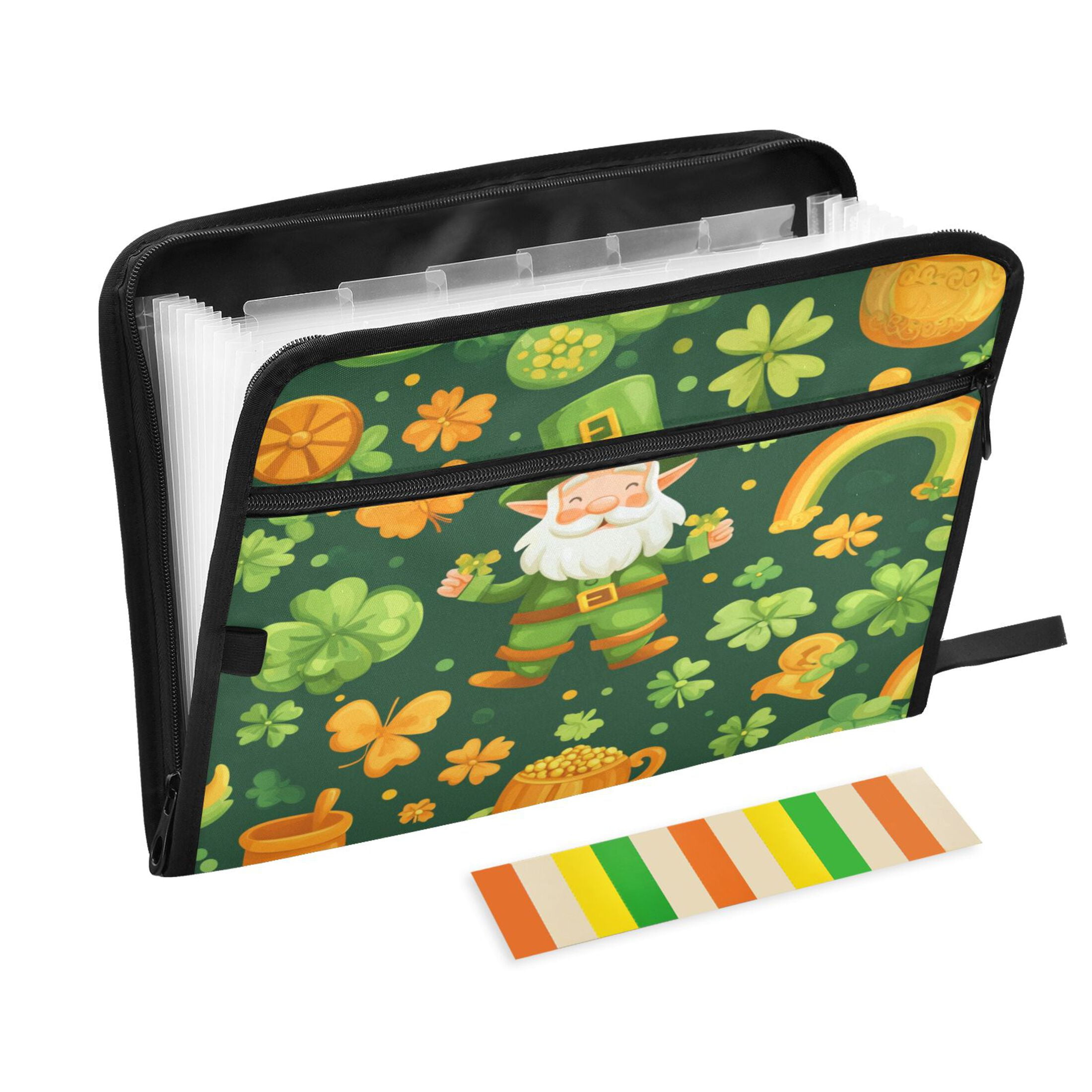 WOBOGO St Patricks Pattern with Leprechaun and Shamrock Expanding File Folder Letter Size Accordion Filing Organizer 13 Pocket Separate Organ Pocket