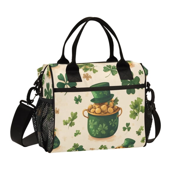 WOBOGO St Patricks Pattern with Pots Of Gold Lunch Bag Large Capacity Leak Proof Insulation Soft Adult Men and Women Universal 11×10.6×5.5in