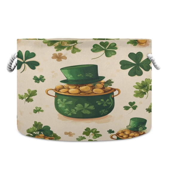 WOBOGO St Patricks Pattern with Pots Of Gold Toy Storage Basket 2014in Canvas Laundry Hamper for Living Room Kids Room Bathroom Organizer