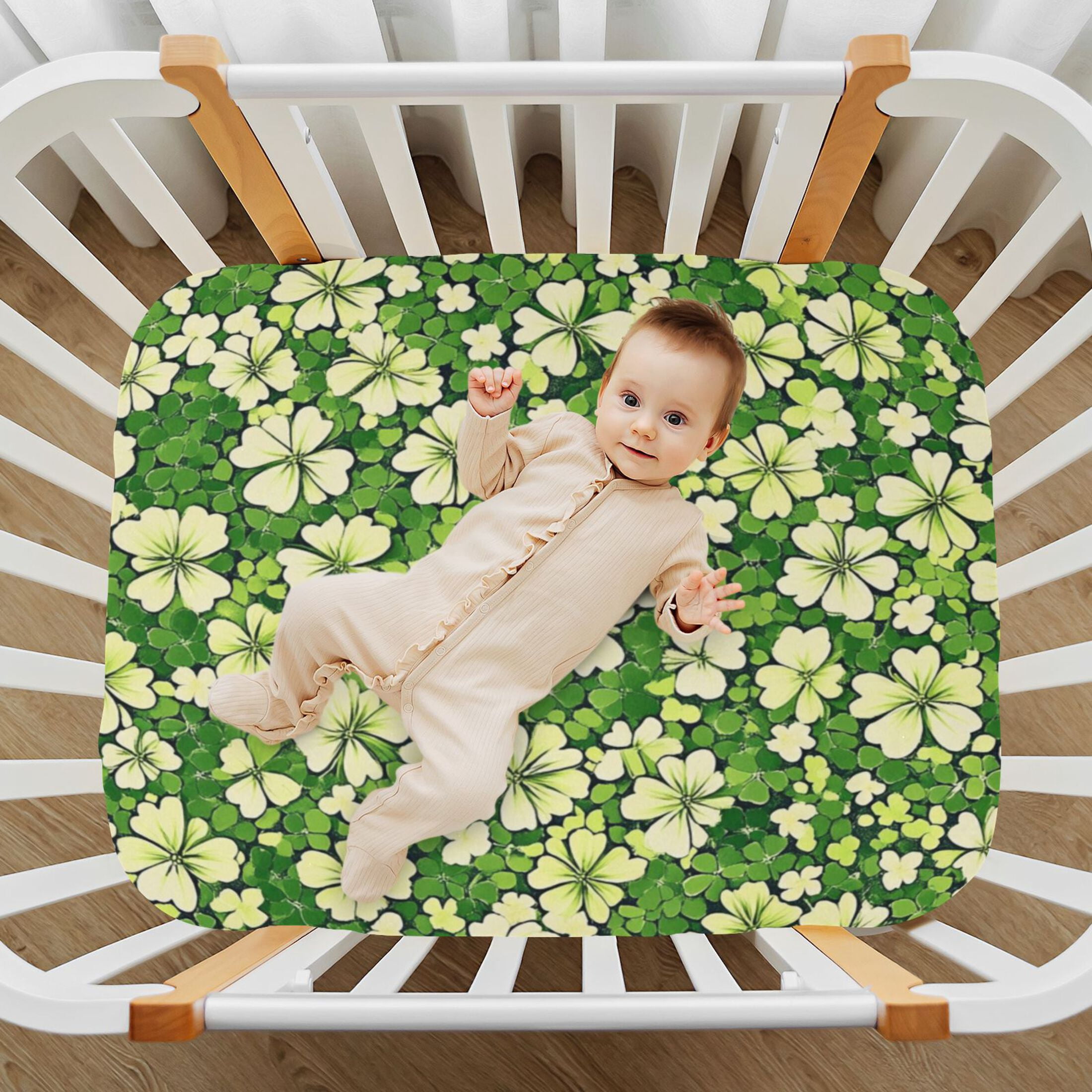 WOBOGO St Patricks Seamlessly Repeating Clover Baby Crib Sheets Super