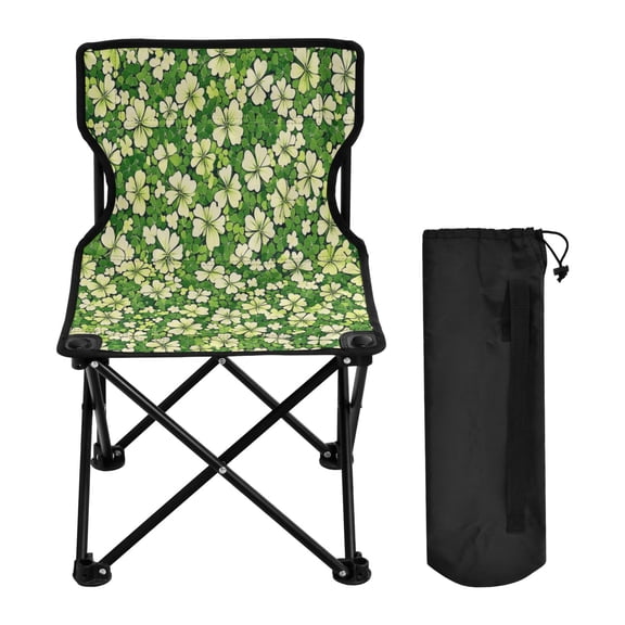 WOBOGO St Patricks Seamlessly Repeating Clover Camping Chair Convenient Four Corner Backrest Folding Stool Can Hold Up to 220lbs